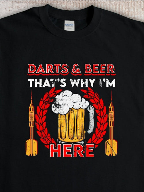 Men's Graphic T-Shirt Darts Beer Text Surrounded By Laurel With Foamy Mug