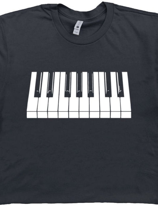 Men's Graphic T-Shirt Minimalist White Black Rectangles Creating A Piano Keyboard