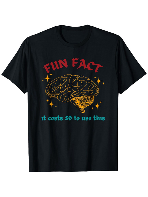 Men's Graphic T-Shirt Fun Fact Retro Gold Brain With Blue Star Accents Graphic Brain