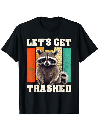 Men's Graphic T-Shirt Lets Get Trashed Vintage Retro Stripes With Cute Standing Raccoon