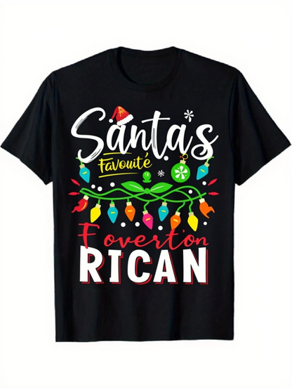 Men's Graphic T-Shirt Santas Favorite Festive Lights With Holiday Text Rican