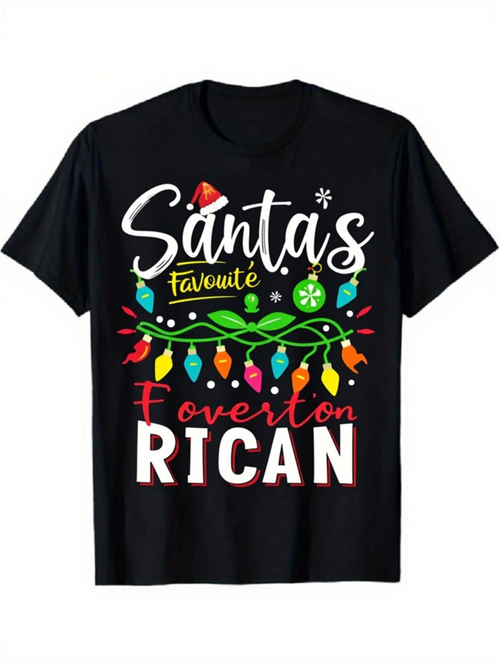 Men's Graphic T-Shirt Santas Favorite Festive Lights With Holiday Text Rican