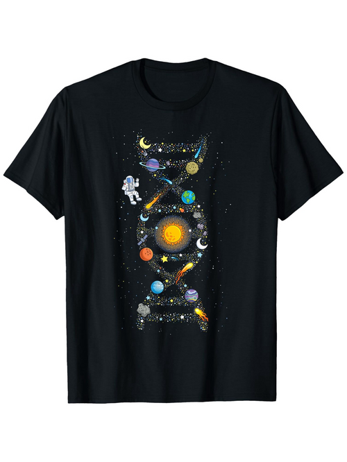 Men's Graphic T-Shirt Solar System Planets Orbiting Around Sun With Astronaut And Rockets