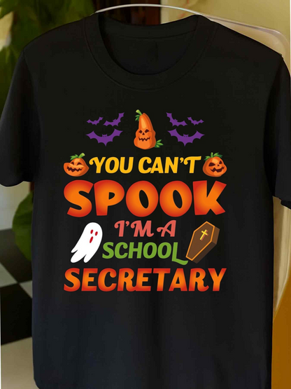 Men's Graphic T-Shirt You Cant Spook Im A School Secretary With Pumpkins Ghost And Halloween Coffin