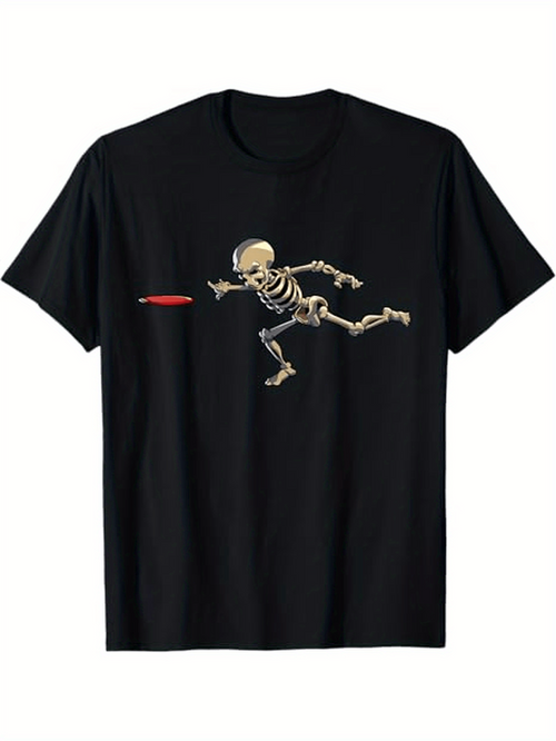 Men's Graphic T-Shirt Vintage Style Skeleton With Red Flying Saucer Toy