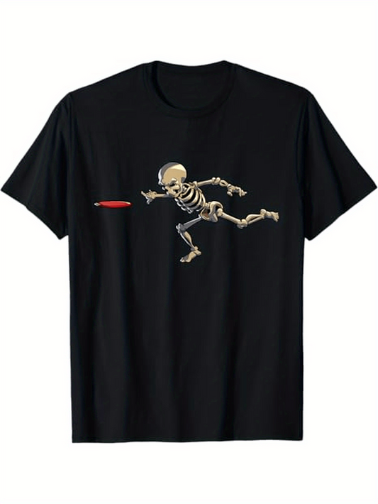 Men's Graphic T-Shirt Vintage Style Skeleton With Red Flying Saucer Toy