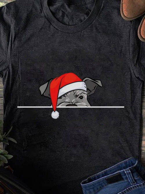 Men's Graphic T-Shirt Playful Peek Of A Bulldog With Santa Hat