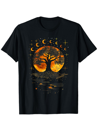 Men's Graphic T-Shirt Shimmering Orange Moonlight With Reflective Water And Mystical Starry Sky Tree