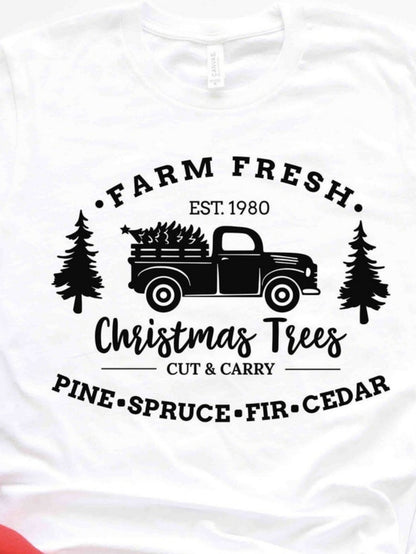 Men's Graphic T-Shirt Farm Fresh Christmas Trees With Vintage Truck Among Pine Spruce Fir Cedar Forest