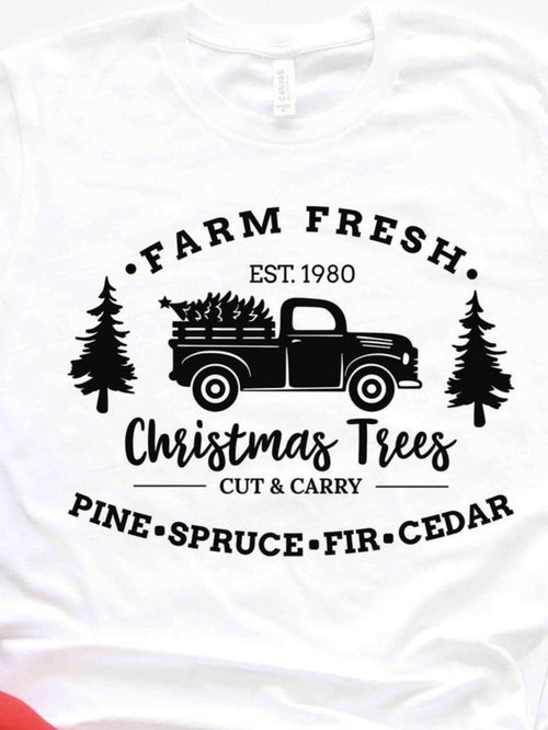 Men's Graphic T-Shirt Farm Fresh Christmas Trees With Vintage Truck Among Pine Spruce Fir Cedar Forest