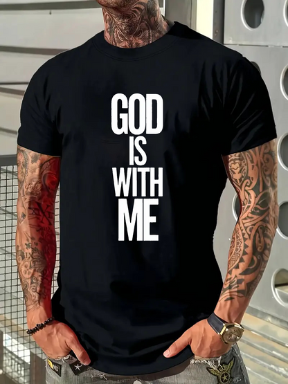 Men's Graphic T-Shirt God Is With Me Bold White Vertical Lettering Phrase