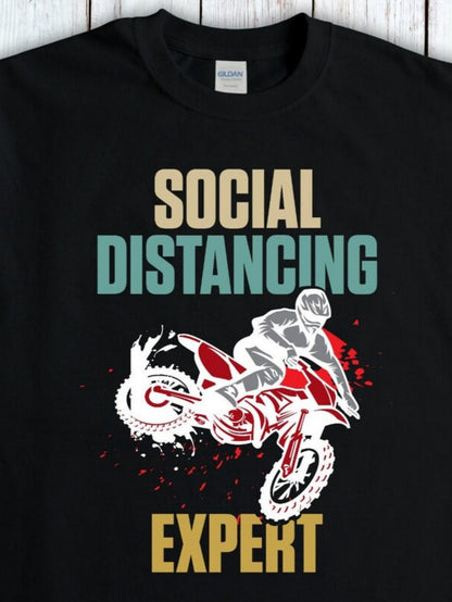 Men's Graphic T-Shirt Social Distancing Expert Rider On Red Dirt Bike With Splattered Paint