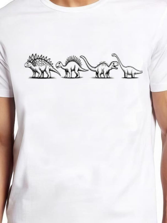 Men's Graphic T-Shirt Cartoon Style Minimalist Line Drawing Dinosaurs In A Row Dinosaur