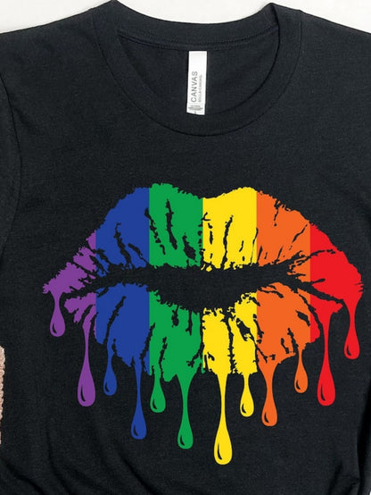 Men's Graphic T-Shirt Colorful Rainbow Dripping Paint With Bold Artistic Lips