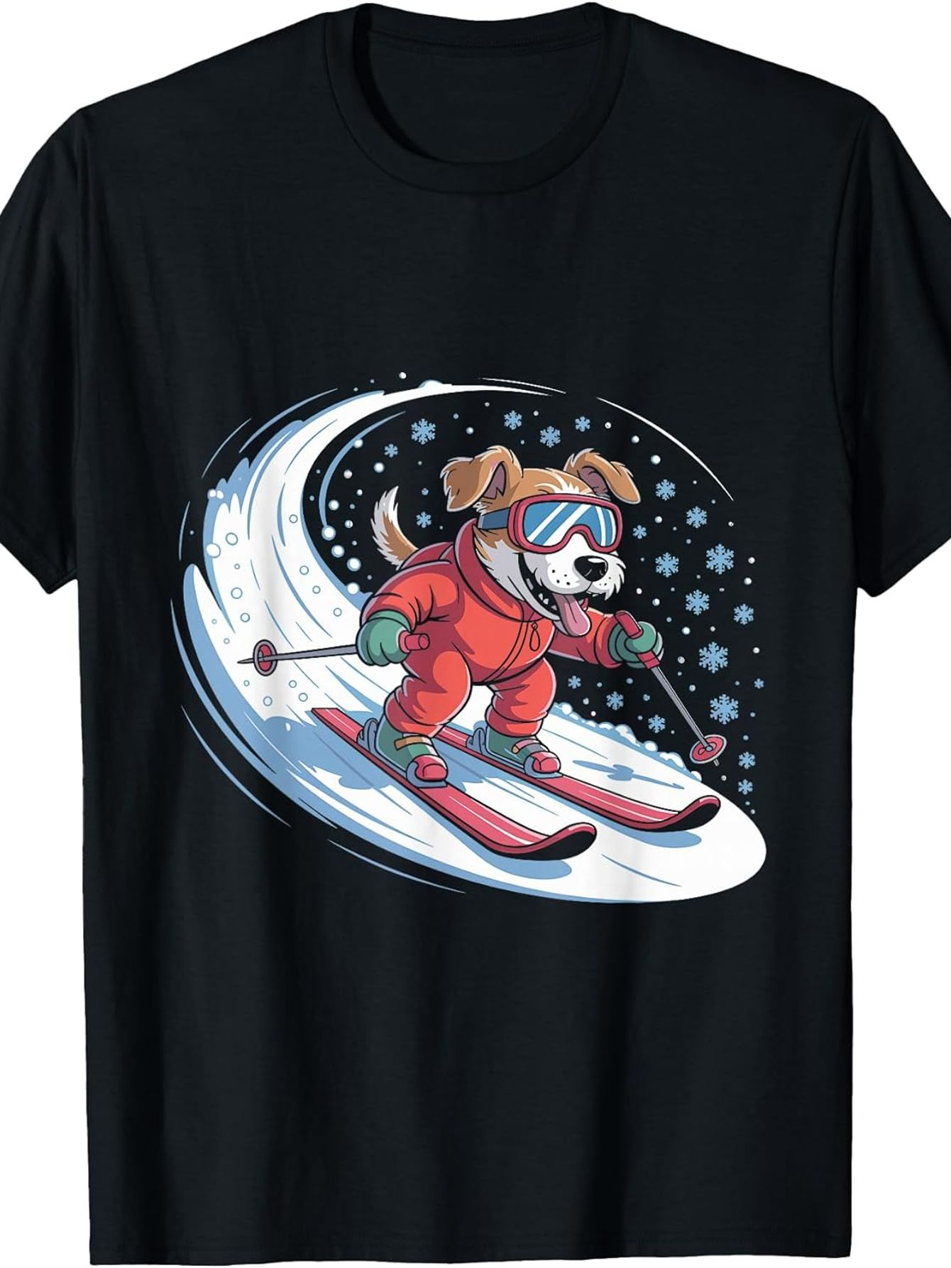 Men's Graphic T-Shirt Playful Dog In Red Suit Skiing Down Snowy Mountain
