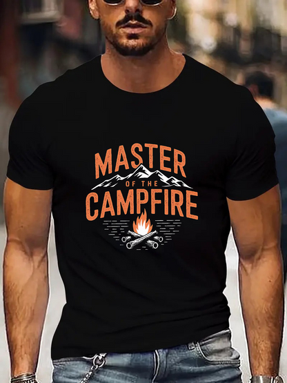 Men's Graphic T-Shirt Master Of The Campfire Mountain Landscape With Flames Under Starry Sky Campfire