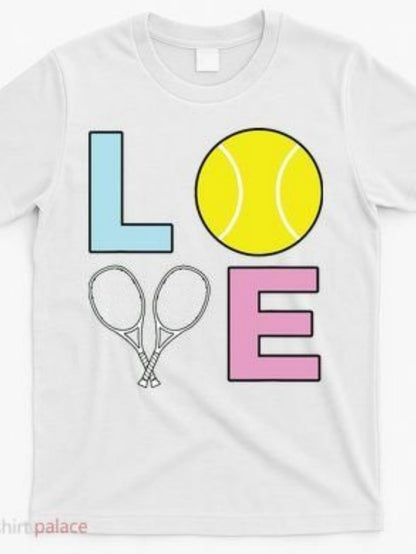 Men's Graphic T-Shirt Love Colorful Letters With Tennis Ball And Rackets Design