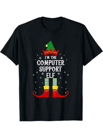 Men's Graphic T-Shirt Im The Computer Support Elf With Festive Stars Striped Socks And Jingle Hat Elf