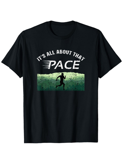 Men's Graphic T-Shirt Its All About That Pace With Runner Silhouette Among Green Streaked Field
