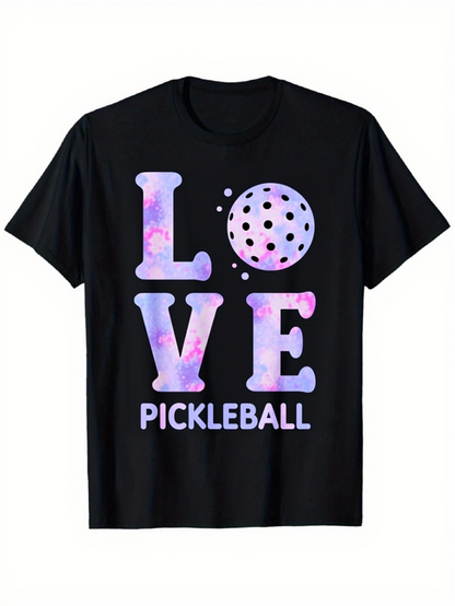 Men's Graphic T-Shirt Love Pastel Lettering With Sports Ball Design Pickleball