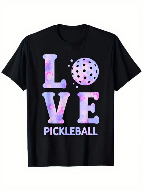 Men's Graphic T-Shirt Love Pastel Lettering With Sports Ball Design Pickleball