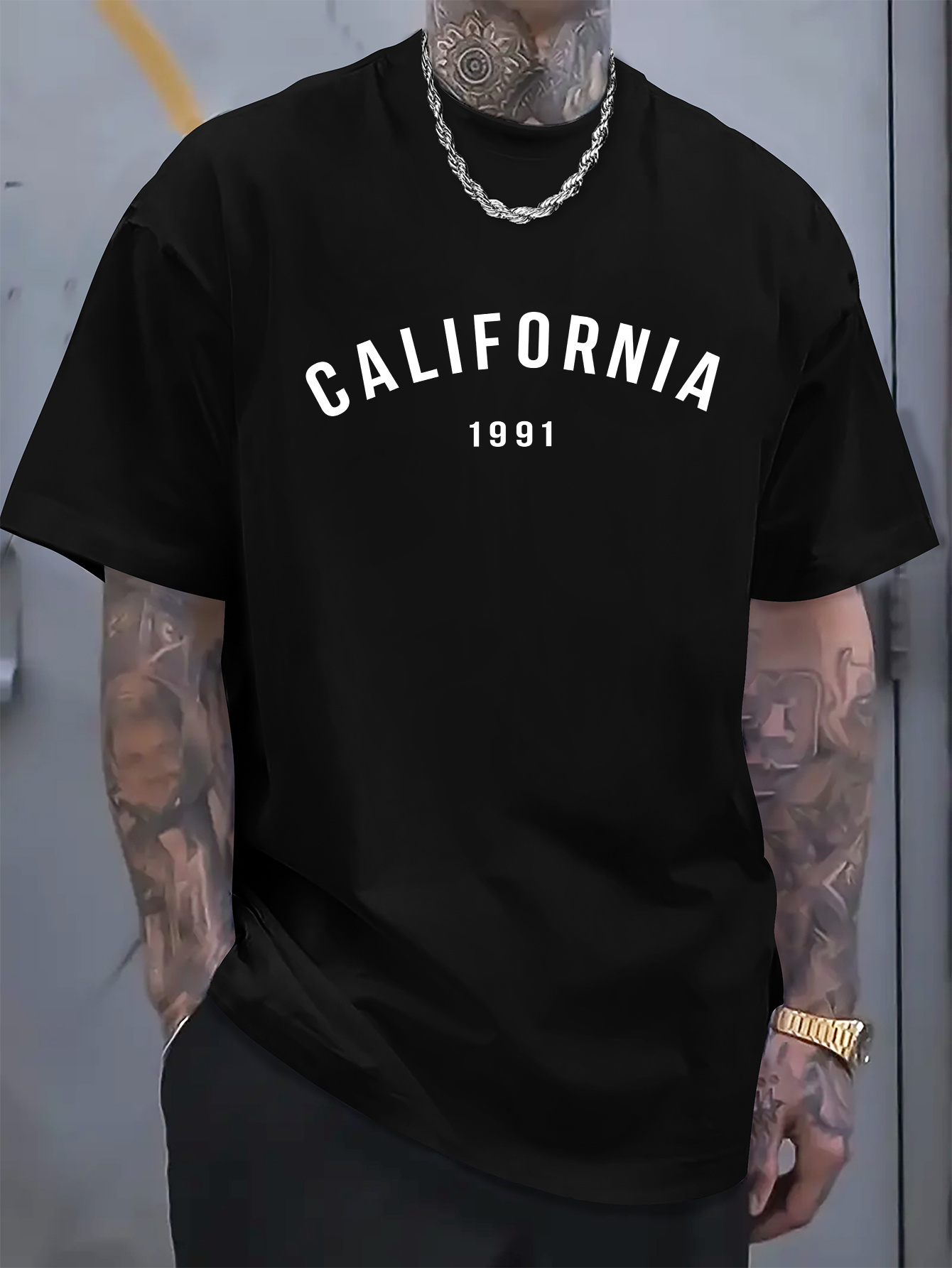 Men's Graphic T-Shirt California 1991 Bold White Text On Black Cotton T Shirt