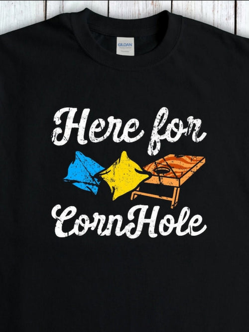 Men's Graphic T-Shirt Here For Cornhole With Bright Stars And Cornhole Board Game