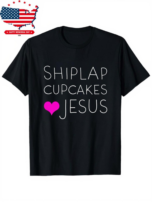 Men's Graphic T-Shirt Shiplap Cupcakes Pink Heart With Christian Faith Jesus
