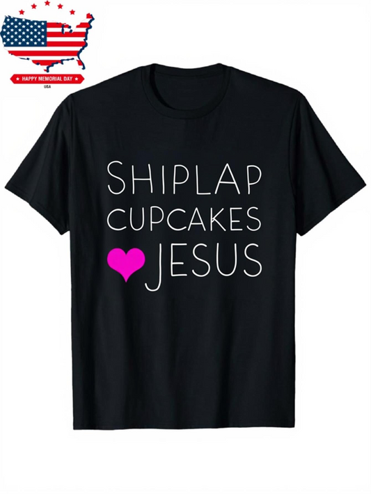 Men's Graphic T-Shirt Shiplap Cupcakes Pink Heart With Christian Faith Jesus