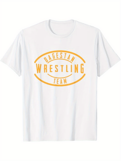 Men's Graphic T-Shirt Dagestan Wrestling Team Bold Text With Golden Curved Outlines Centered Lettering