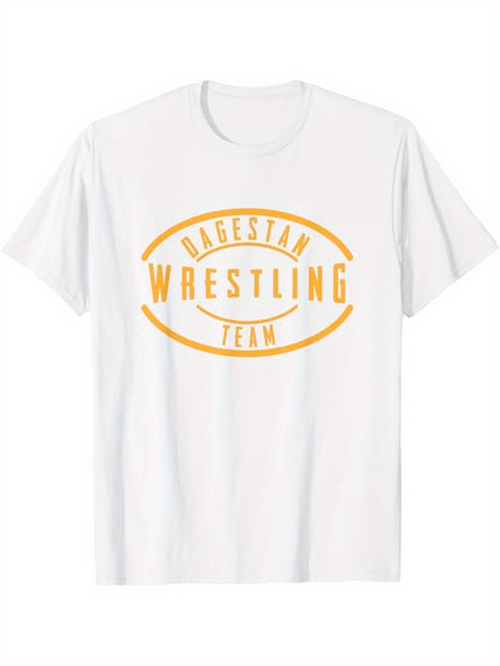 Men's Graphic T-Shirt Dagestan Wrestling Team Bold Text With Golden Curved Outlines Centered Lettering