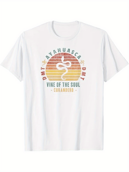Men's Graphic T-Shirt Vintage Rainbow Sun With Abstract Serpent And Sacred Text T Shirt