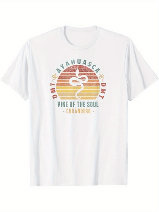 Men's Graphic T-Shirt Vintage Rainbow Sun With Abstract Serpent And Sacred Text T Shirt