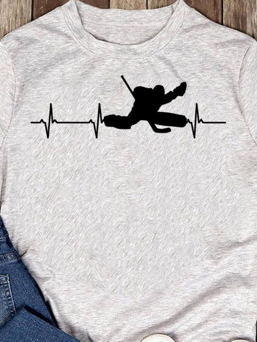 Men's Graphic T-Shirt Heartbeat Pulse With Dynamic Hockey Goalie Silhouette T Shirt