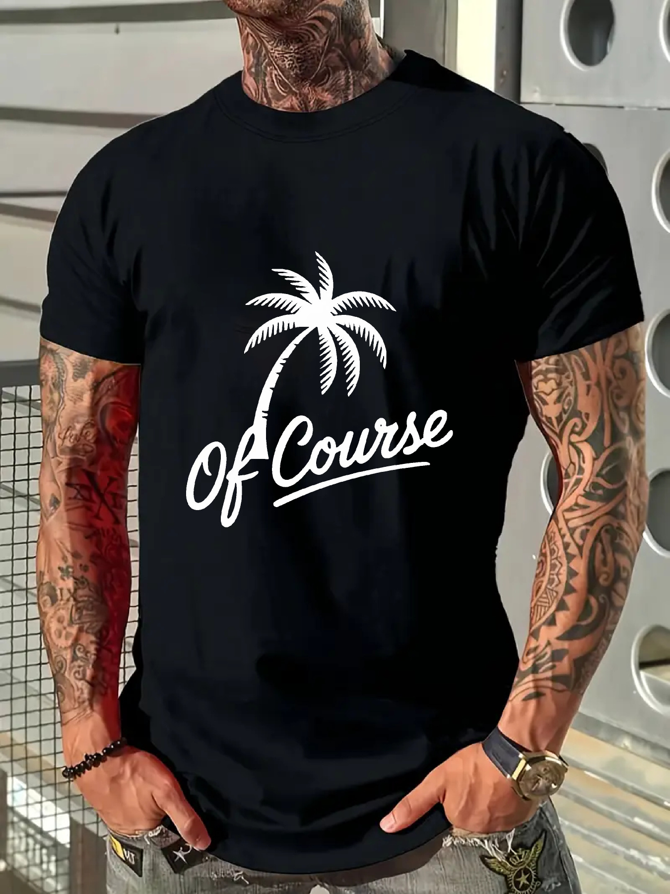 Men's Graphic T-Shirt Of Course White Palm Tree Under Sunset Breeze