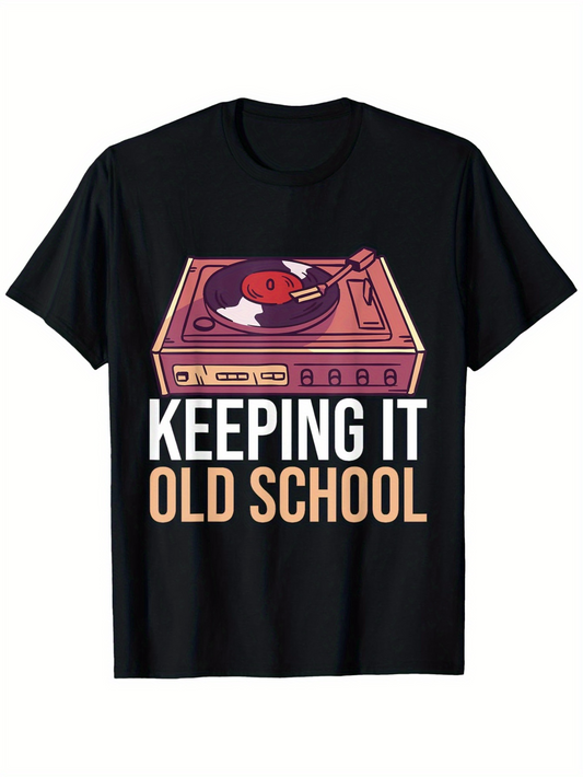 Men's Graphic T-Shirt Keeping It Old School Vintage Record Player With Stylized Vinyl Turntable Illustration