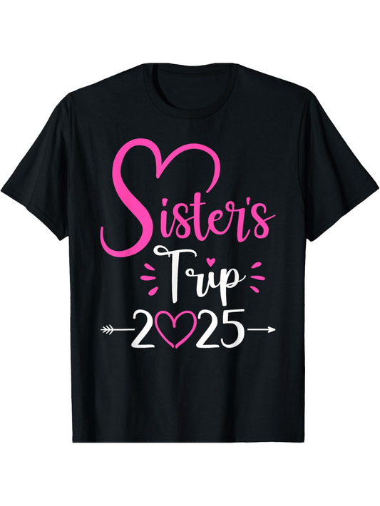 Men's Graphic T-Shirt Sisters Trip Pink Heart Typography With Decorative Arrows And Year Number