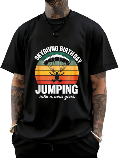 Men's Graphic T-Shirt Skydiving Birthday Jumping Into A New Year With Vintage Sunset Parachute Silhouette