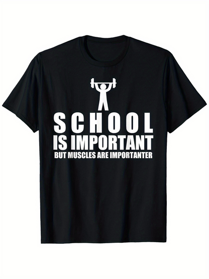 Men's Graphic T-Shirt School Is Important Bold Slogan With Barbell Figure Motivational Gym T Shirt