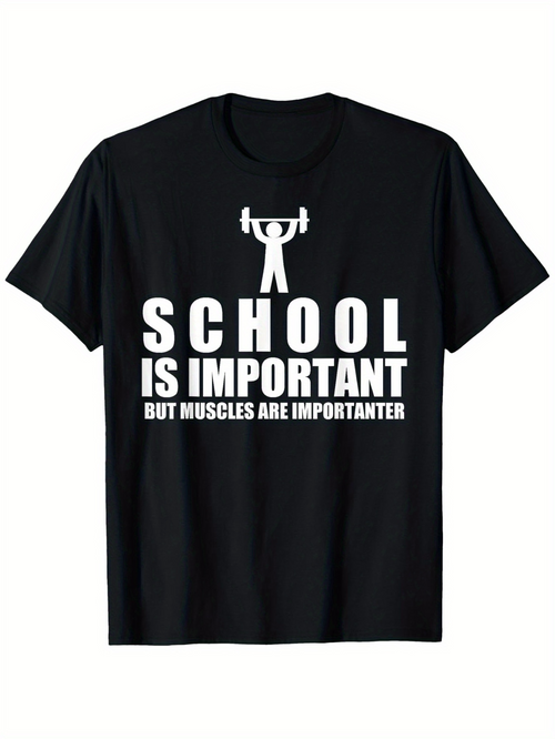 Men's Graphic T-Shirt School Is Important Bold Slogan With Barbell Figure Motivational Gym T Shirt