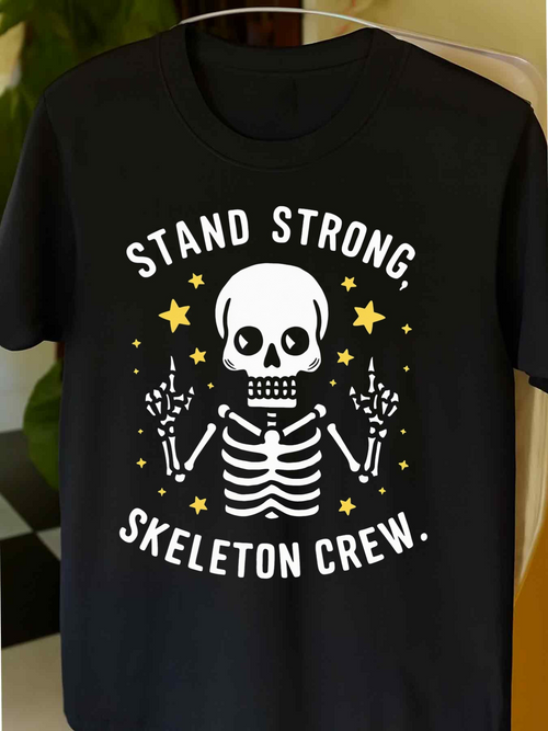 Men's Graphic T-Shirt Stand Strong Among Yellow Stars With Raised Bones Skeleton