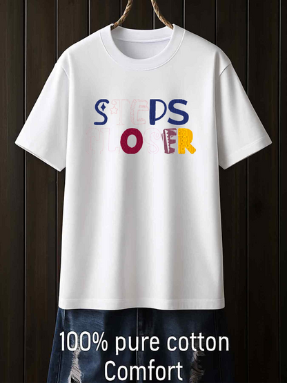 Men's Graphic T-Shirt Colorful Letters Arranged In Playful Formation On White Cotton T Shirt