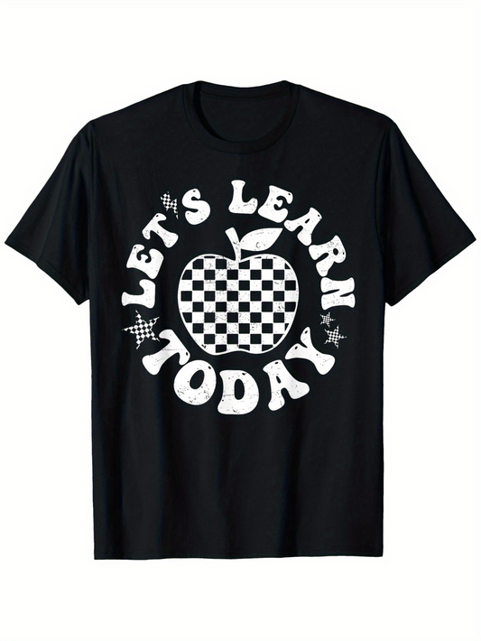 Men's Graphic T-Shirt Lets Learn Today Checkered Apple Surrounded By Playful Stars Graphic Apple