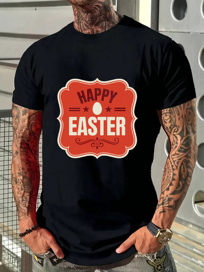 Men's Graphic T-Shirt Happy Easter Retro Red Badge With Small Egg Centerpiece