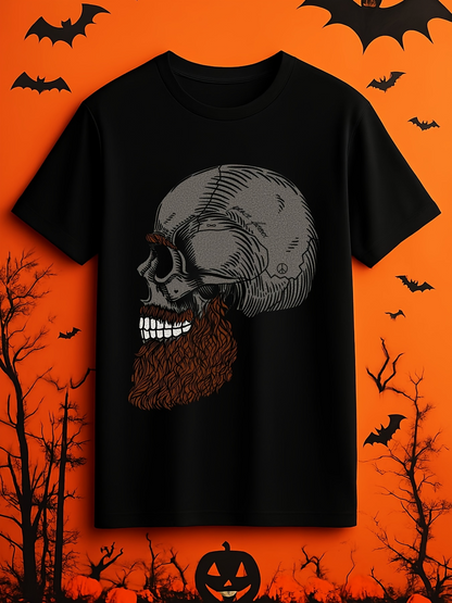 Men's Graphic T-Shirt Spooky Autumn Night With Skull And Flowing Brown Beard