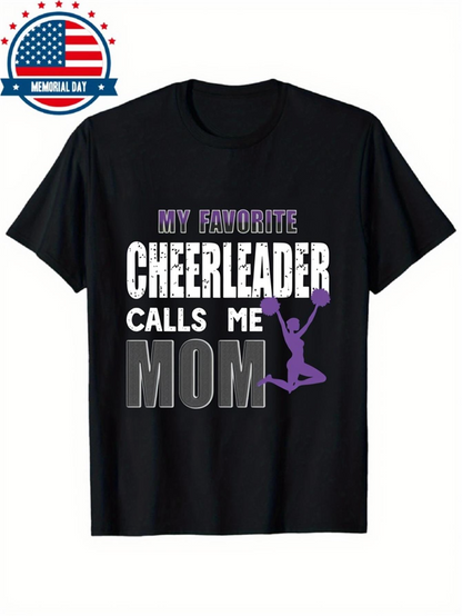 Men's Graphic T-Shirt My Favorite Cheerleader Calls Me Mom Jumping With Pom Poms Cheerleader Silhouette