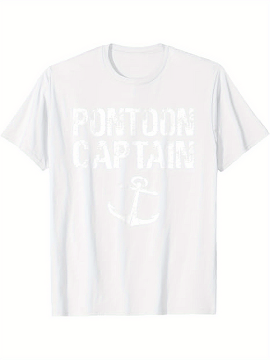 Men's Graphic T-Shirt Pontoon Captain Nautical Anchor Illustration Clean White T Shirt