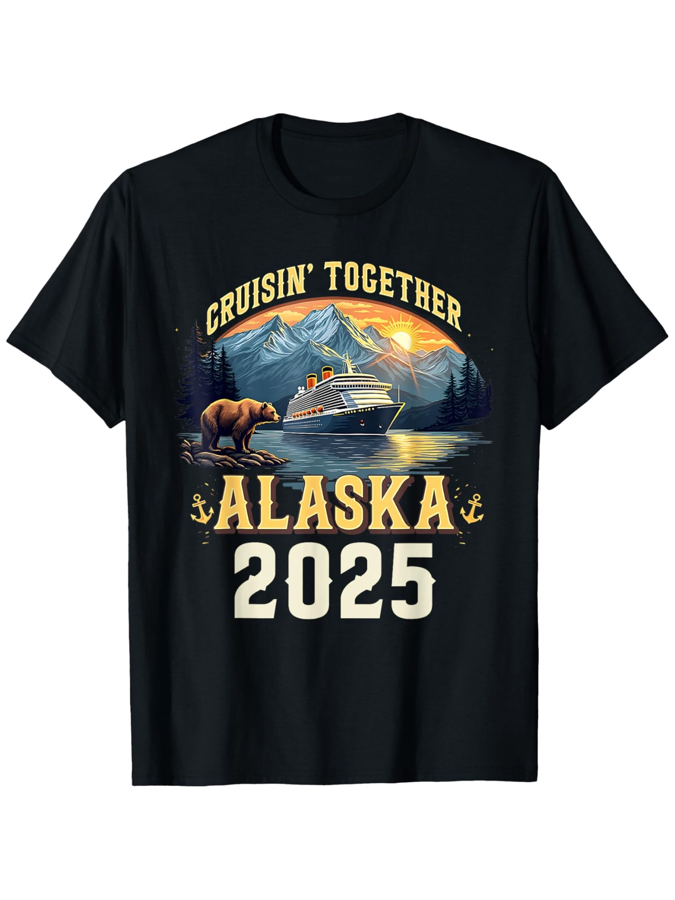Men's Graphic T-Shirt Cruisin Together With Bear Mountains Sunset Reflection Alaska 2025 Cruise Ship
