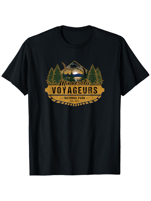 Men's Graphic T-Shirt Minnesota Voyageurs Sunset Pines With Distant Mountains And Crescent Moon