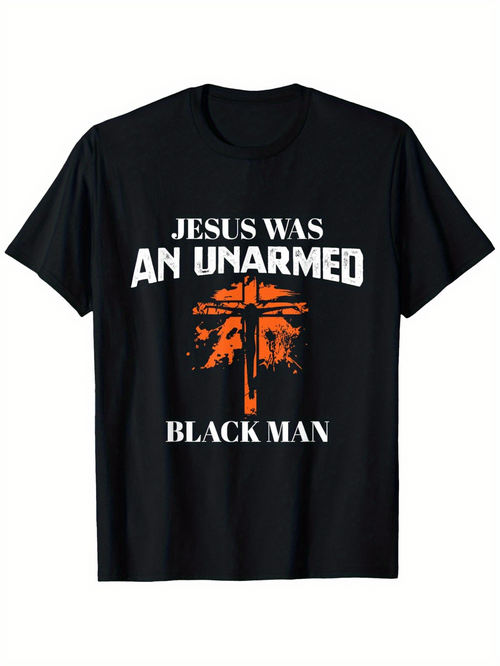 Men's Graphic T-Shirt Jesus Was An Unarmed Black Man Distressed Orange Cross On Splattered Paint T Shirt